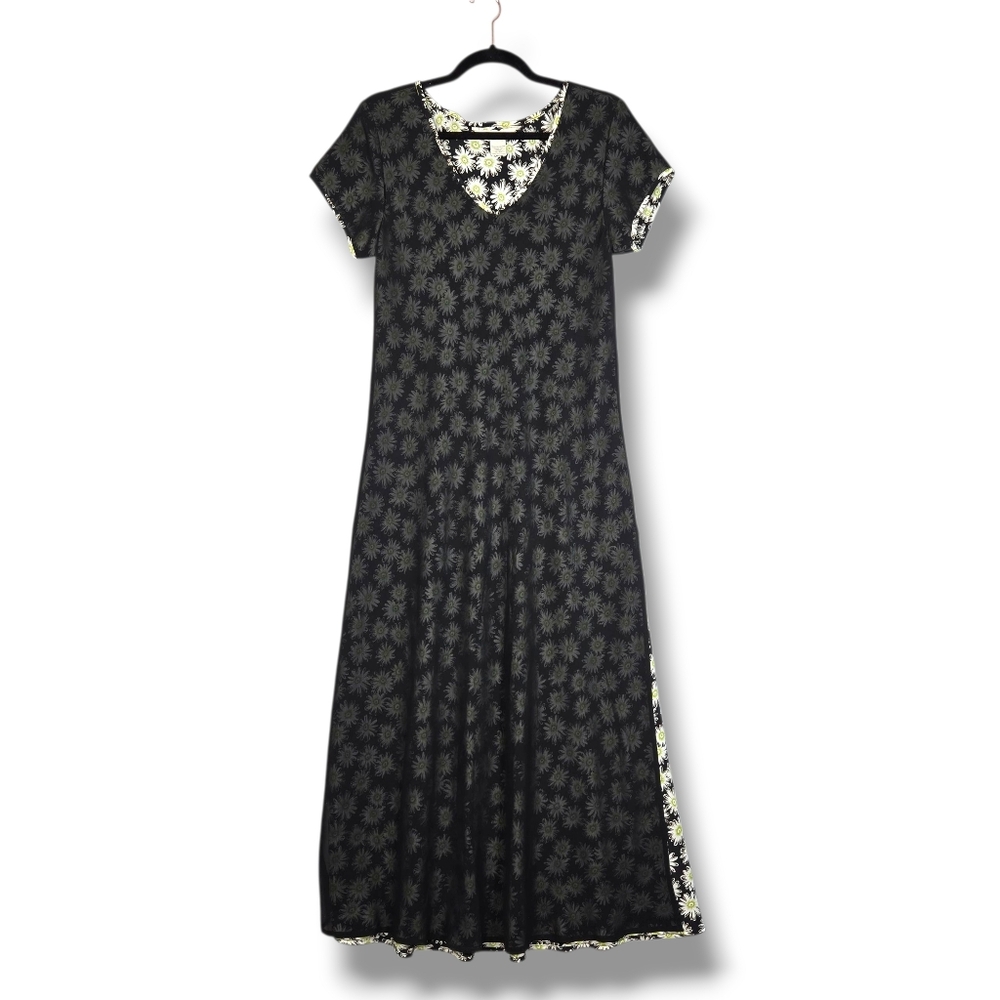Vintage 80's Express Maxi Dress Sheer Black Daisy Floral Print Whimsy Y2K 9/10